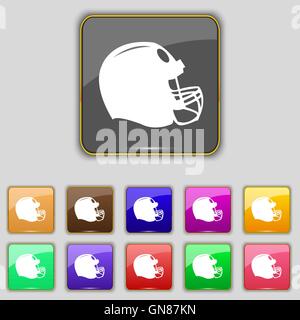 Football Helm Symbol Zeichen. Set mit elf farbigen Buttons für Ihre Website. Vektor Stock Vektor