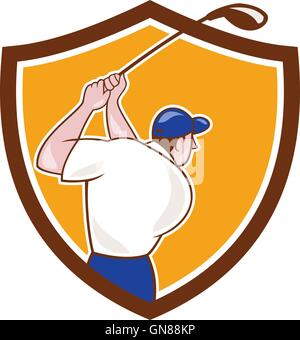 Golfspieler schwingen Club Crest Cartoon Stock Vektor