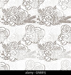Hand gezeichnet zarte dekorative Vintage nahtlose Muster mit BloHand gezogenen zarten dekorative Vintage nahtlose Muster mit blo Stock Vektor