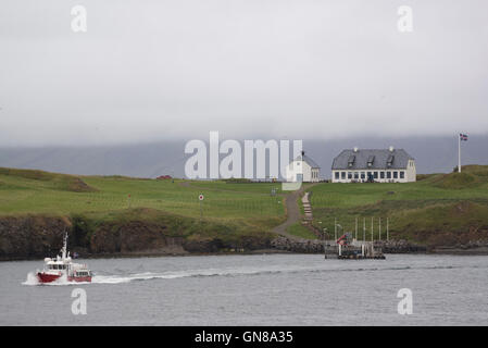 Viðey in Reykjavík, Island, Lage von Imagine Peace Tower ein Denkmal für John Lennon von den Beatles Stockfoto