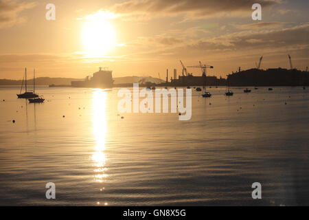Frühen Morgenlicht über Falmouth Docks, Cornwall, England, UK. Stockfoto