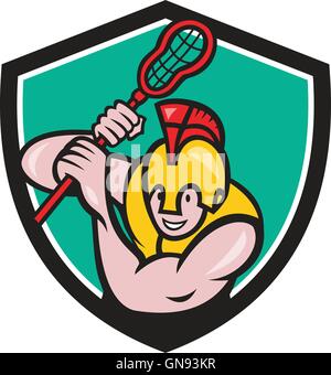 Gladiator Lacrosse Player Stick Crest Cartoon Stock Vektor