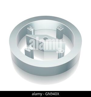 Reise-Icon: metallische 3D-Kompass mit Reflexion, Vektor-Illustration. Stock Vektor