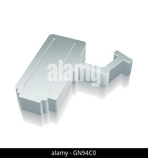 3D metallic Cctv-Kamera-Symbol mit Reflexion, Vektor-Illustration. Stock Vektor