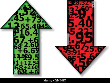 Nach oben und unten Pfeile auf grün und rot Stock Vektor