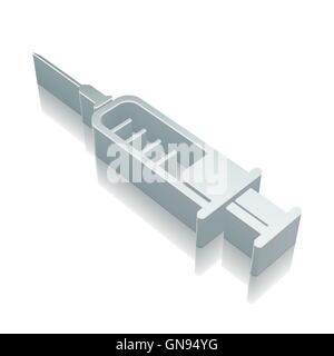 Gesundheitswesen-Symbol: 3d metallische Spritze mit Reflexion, Vektor-Illustration. Stock Vektor