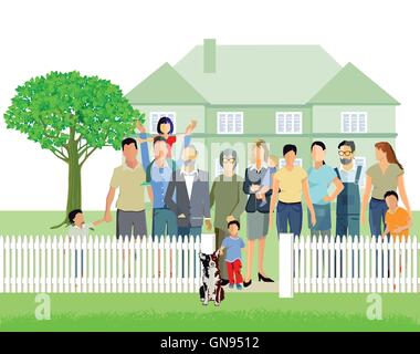 Einfamilienhaus mit Eltern und Großeltern Stock Vektor