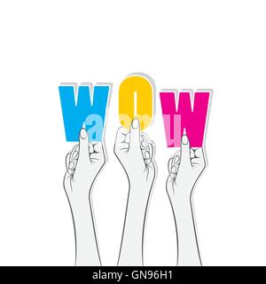 bunte Hand, die Wow-Text-Konzept-Design-Vektor Stock Vektor