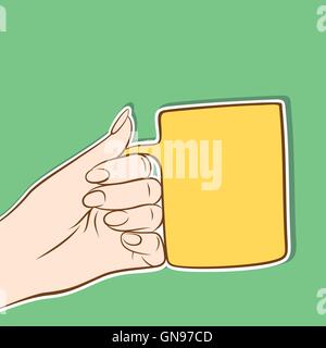 große Kaffeetasse halten in der hand design Stock Vektor