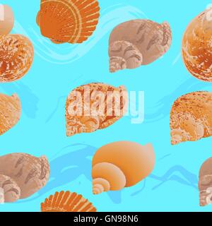 Muscheln. Nahtlose Tapete. Blauer Hintergrund Stock Vektor
