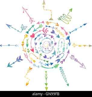 Aquarell gemacht Sonne Tribal Pfeile Stock Vektor