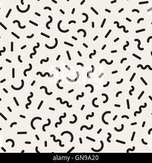 Nahtlose schwarz-weiß durcheinander geometrischen Linien Memphis Vektormuster Stock Vektor