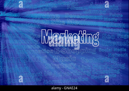 Marketingkonzept mit Internet verwandte Wörter Stockfoto