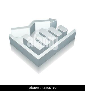 metallische Rückgang Graph 3D-Symbol mit Reflexion, Vektor-Illustration. Stock Vektor