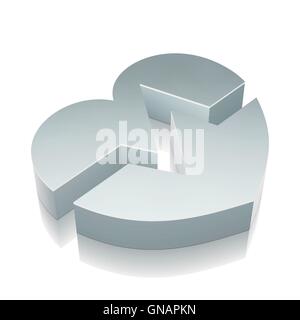 3D Metall Herz-Symbol mit Reflexion, Vektor-Illustration. Stock Vektor