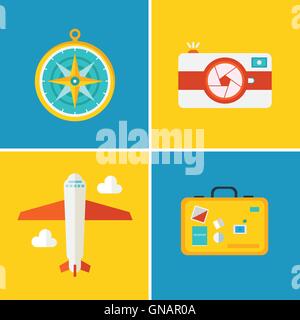 Vektor-Icons und Konzepte im flachen Stil - reisen und Urlaub Stock Vektor