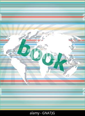 Buch-Wort auf digital Touch Screen Vektor Anführungszeichen mit Sprechblase dünne Linie. Konzept der Citation, Info, Referenzen, Stock Vektor