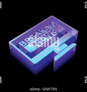 Nachrichten-Symbol: 3d Neon leuchtende Breaking News On Screen aus Glas, Vektor-Illustration. Stock Vektor