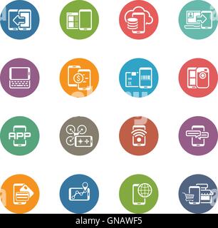 Flaches Design, Mobile Geräte und Dienste Icons Set. Stock Vektor