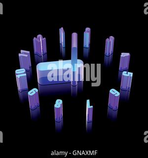 3D Neon strahlende Uhrsymbol aus Glas vom Vektor-Illustration. Stock Vektor