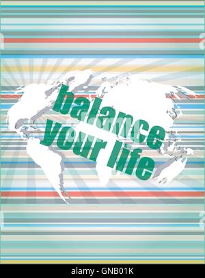 Life-Style-Konzept: Worte balancieren Sie Leben auf digitalen Bildschirm Vektor Anführungszeichen mit Sprechblase dünne Linie. Konzept des cit Stock Vektor