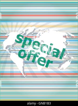 Sonderangebot-Text auf digitalen Bildschirm Vektor Anführungszeichen mit Sprechblase dünne Linie. Konzept der Citation, Info, Zeugnis Stock Vektor