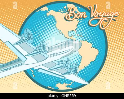 Bon voyage Retro-Flugzeugposter abstrakt Stock Vektor