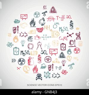 Multicolor doodles Hand gezeichnet Wissenschaft Symbole auf Weiß gesetzt. EPS 10 Vector Illustration. Stock Vektor