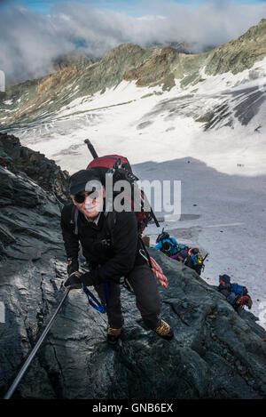 Klettern auf die grobe Glockner 3798m Stockfoto