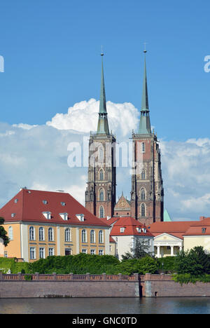 Dominsel mit der Kathedrale St. Johannes des Täufers von Wroclaw in Polen. Stockfoto