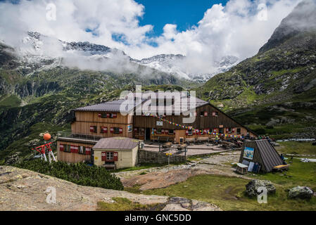 Die Stubaier Alpen. Sulzenau Hütte Berghütte Stockfoto