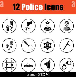 Set von Polizei-Icons.  Dünnen Kreis Design. Vektor-Illustration. Stock Vektor