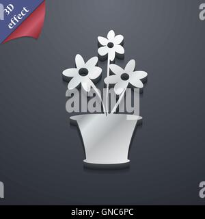 Vase mit Blumen-Symbol Symbol. 3D-Stil. Trendiges, modernes Design mit Platz für Ihren Text vektor Stock Vektor