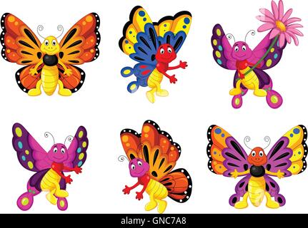lustiger Schmetterling-Cartoon-Satz Stock Vektor
