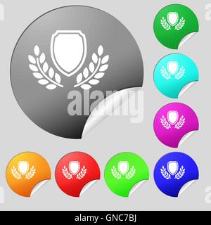 Leere Award Medaille Symbol Zeichen. Satz von acht Multi farbige Runde Buttons, Aufkleber. Vektor Stock Vektor