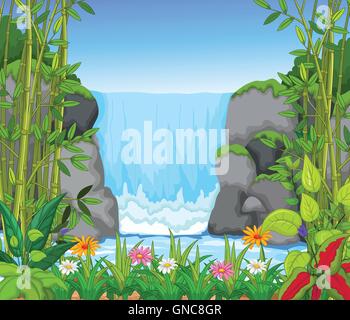 Wasserfall mit Landschaft Ansicht Hintergrund Stock Vektor
