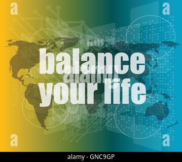 Life-Style-Konzept: Worte balancieren Sie Leben auf digitalen Bildschirm Vektor Anführungszeichen mit Sprechblase dünne Linie. Konzept des cit Stock Vektor