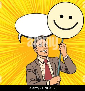 Demonstrant mit einem Plakat Emoji smiley Stock Vektor