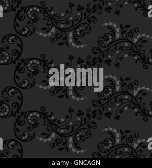 Nahtlose schwarze und silberne Blätter-Muster Stock Vektor