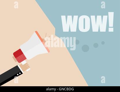 Wow. Vektor flaches Design Illustration Geschäftskonzept. Digital marketing Business-Mann mit Megaphon für Website und präsent Stock Vektor