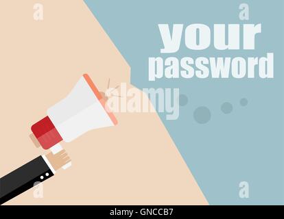 Ihr Passwort. Vektor flaches Design Illustration Geschäftskonzept. Digital marketing Business-Mann mit Megaphon für Website ein Stock Vektor