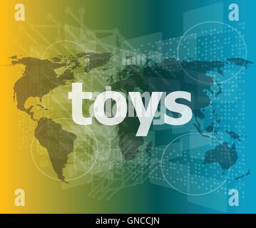 Marketingkonzept: Worte Spielzeug marketing im digitalen Screenvector Anführungszeichen mit Sprechblase dünne Linie. Konzept der citatio Stock Vektor