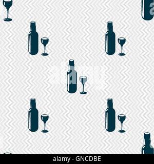 Eine Flasche Wein und Glas-Symbol-Zeichen. Nahtlose Muster mit geometrischen Struktur. Vektor Stock Vektor