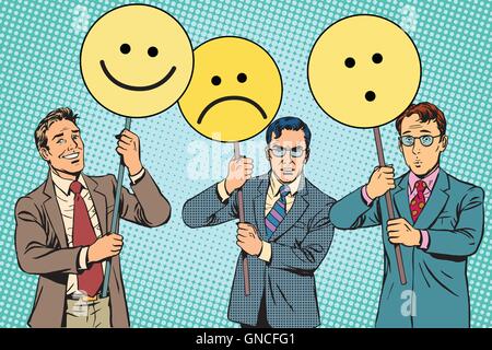 Demonstranten mit Plakate Emoji-Freude-Trauer-Überraschung Stock Vektor
