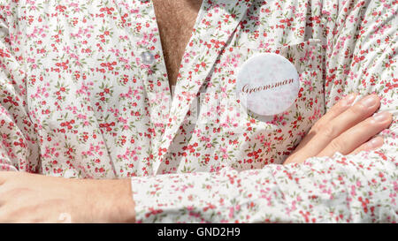 Closeup Mann in floral Shirt. Stockfoto