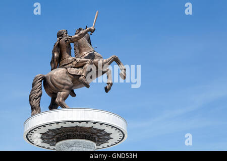 Krieger auf einem Pferd Statue gewidmet Alexander der große, Stadtzentrum von Skopje, Mazedonien Stockfoto