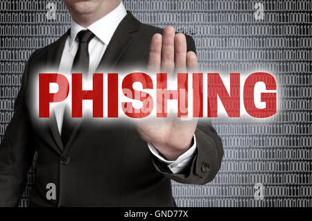 Phishing mit Matrix zeigt Geschäftsmann. Stockfoto