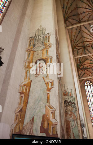 Mittelalterliche Kunst, 14. Jahrhundert Wandbild gotischen Malereien in der St. Mary Church in Torun, Polen, Europa Stockfoto