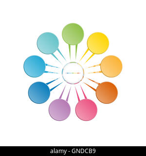 Infografik-Vorlage in Form von Blütenblättern für neun Position, Schritte und Textbereich bunt. Stockfoto