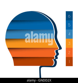Schritte der Vorlage Infografik, Kopf der Person von Farbstreifen, Start-Business-Konzept, Vorlage für sechs Positionen Stockfoto